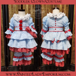 Toddler Clown Outfit for Halloween!

Includes red vintage cotton Bloomers, Blouse and Skirt to accent
Summer Sky Blue linen Poplin Blouse, Overskirt and Flounced Bloomers.